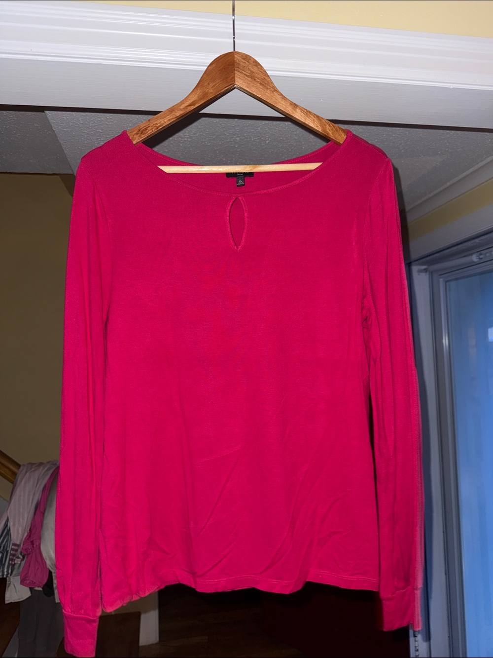 Talbots Bright Pink Long-Sleeve Keyhole Top